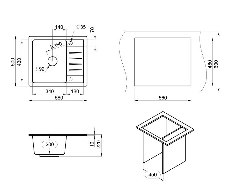 Кухонная мойка GRANULA Standart (5803, ГРАФИТ), артикул 5803, ГРАФИТ