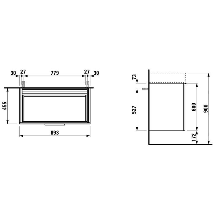 Laufen Kartell Тумба под раковину 810339, 895х455х615мм, с 1 выдвиж. ящиком с полкой, с сифоном, цвет: серый матовый, артикул 4.0760.1.033.634.1
