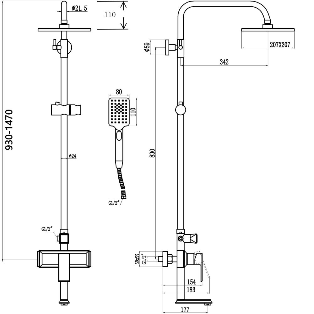 Душевая система Savol S-600108T, хром