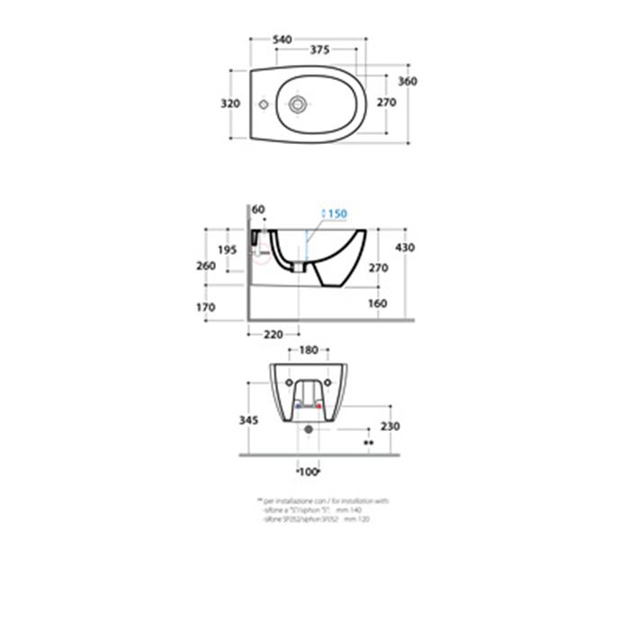GLOBO 4ALL Биде подвесное 54*36см, с 1 отв. под смеситель, с системой скрытого крепежа, цвет белый