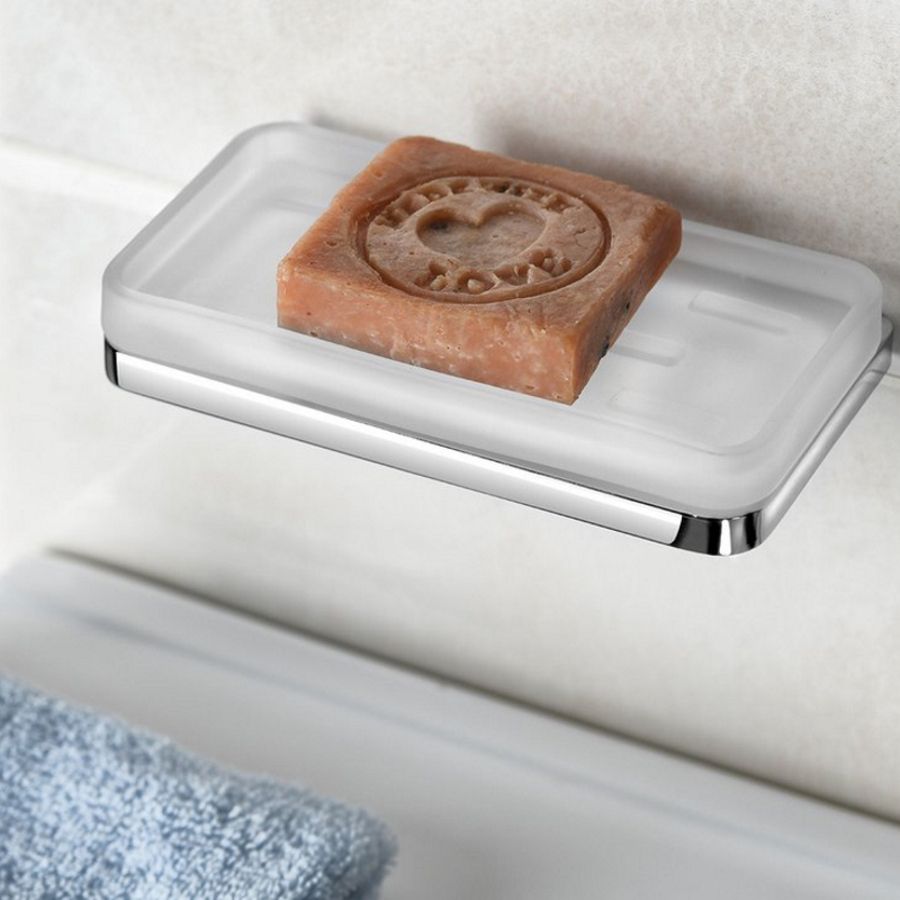 Мыльница OLYMP стеклянная с подставкой, настенная, 158x41x81 мм, хром, Sapho