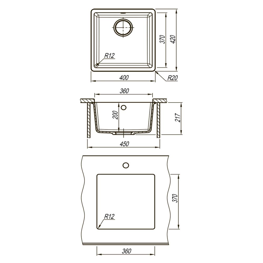 Кухонная мойка Lemark SINARA 400-U подстольного монтажа из кварцгранита цвет: Серый шёлк (9910065), артикул 9910065