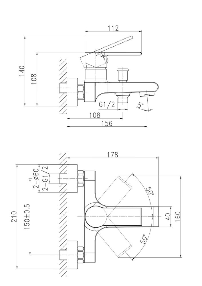 Смеситель для ванны Cersanit BRASKO однорычажный (63021), артикул 63021