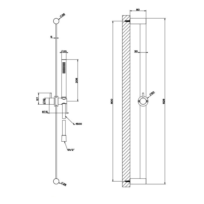 GESSI 316 Штанга в комплекте с душевой лейкой с легкой очисткой, шланг 1,50 м, цвет: steel brushed