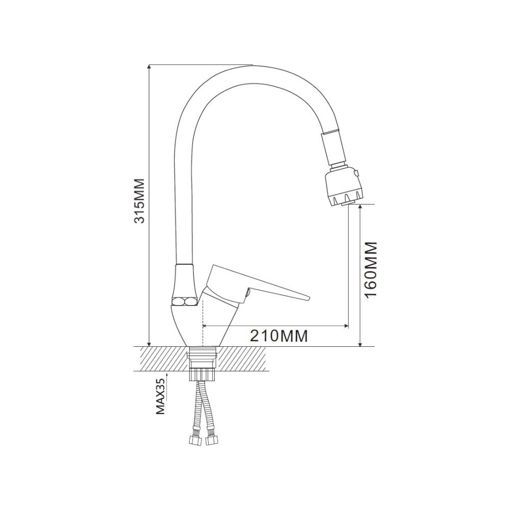 Смеситель для кухни с гибким изливом и режимом "душ" D-Lin D150303-1T, хром/черный