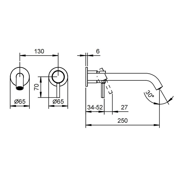 Fantini Nostromo Смеситель для раковины, встраиваемый, на 2 отв, без донного клапана, излив 250мм (наружняя часть), цвет: хром