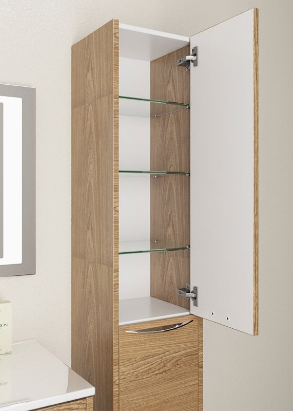 Шкаф пенал SanVit Мэри 30 pmery с фактурой под дерево с бельевой корзиной подвесной Шелк Сталь