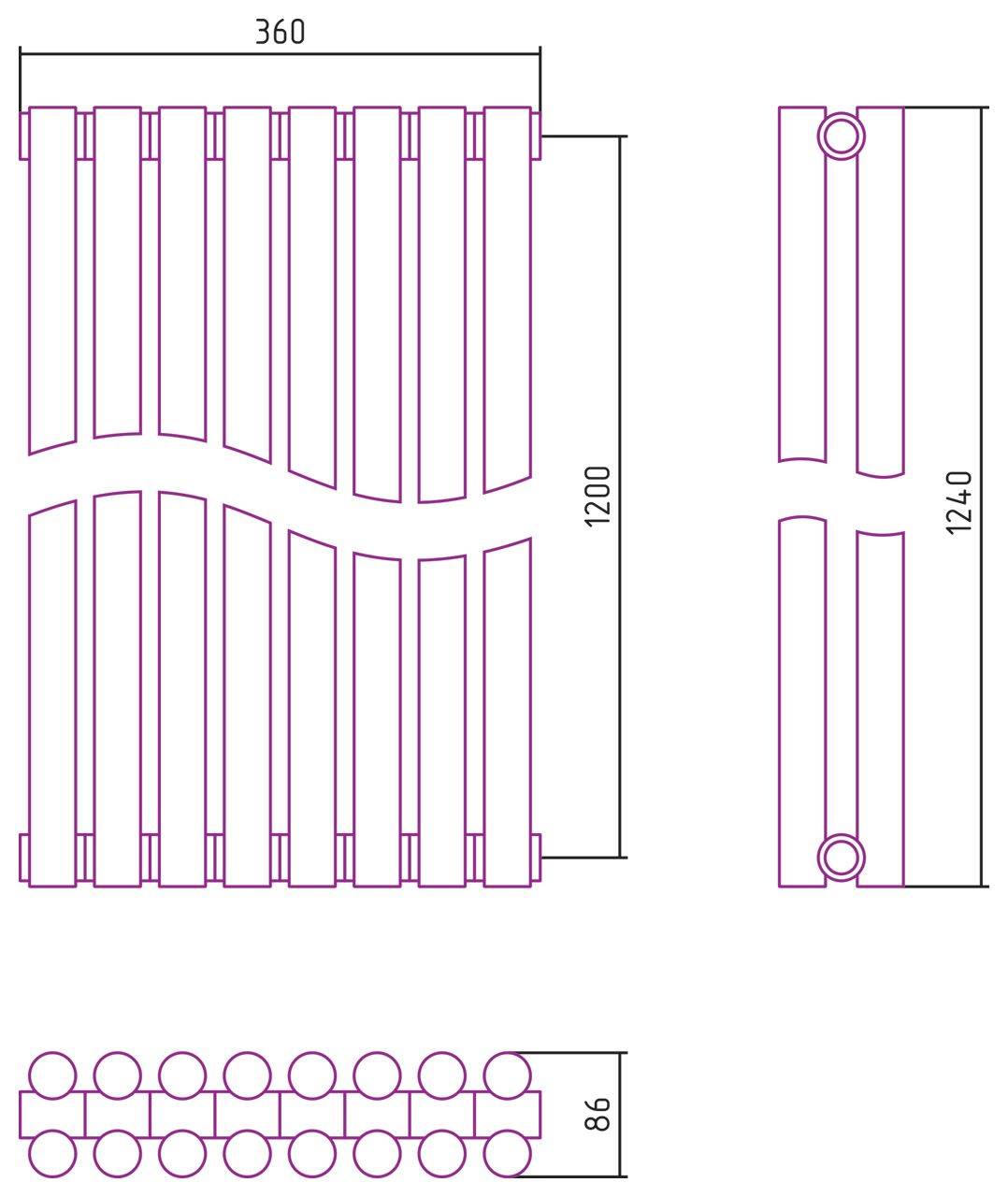 Отопительный радиатор ЭСТЕТ-11 н/ж 1200х360 / 8 сек (ЗОЛОТО)