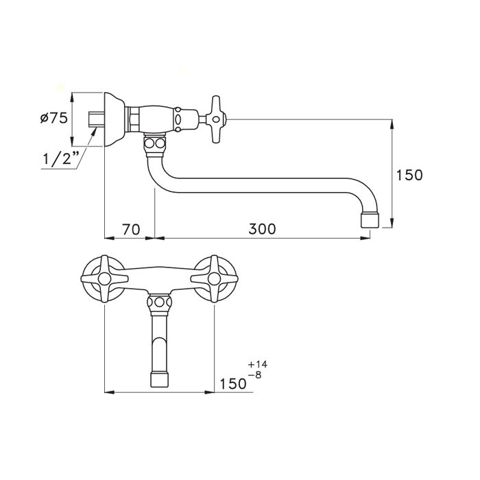 Stella Italica Смеситель для мойки настенный 3243/300, длина излива 300мм цвет: хром