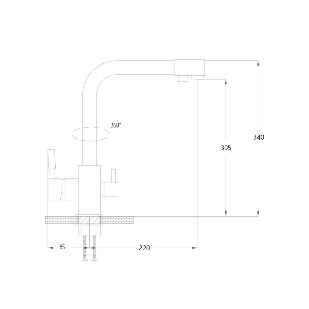 Смеситель для кухни с подключением фильтра воды D-Lin D159315-1, хром
