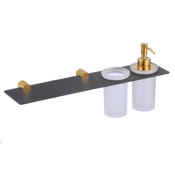 Дозатор для жидкого мыла и стакан с полочкой Savol S-002169HB, черный/золото