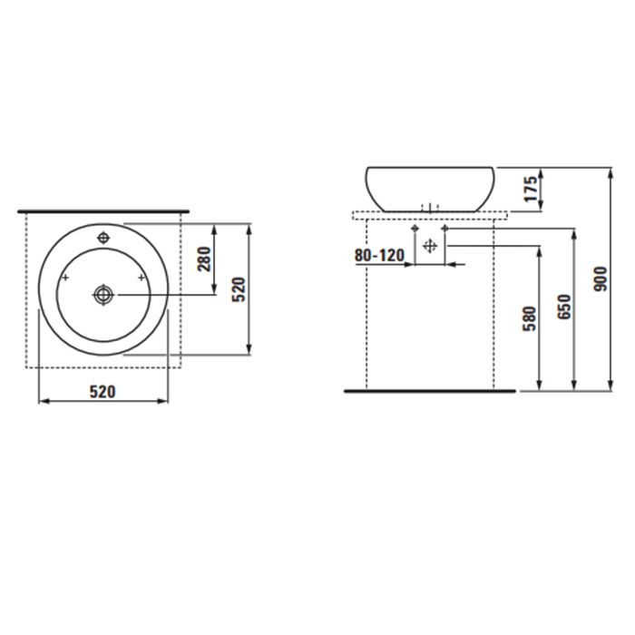 Laufen Alessi One Раковина-чаша 520х520х175мм с 1 отв. под смеситель, с покр. LLC, цвет: белый