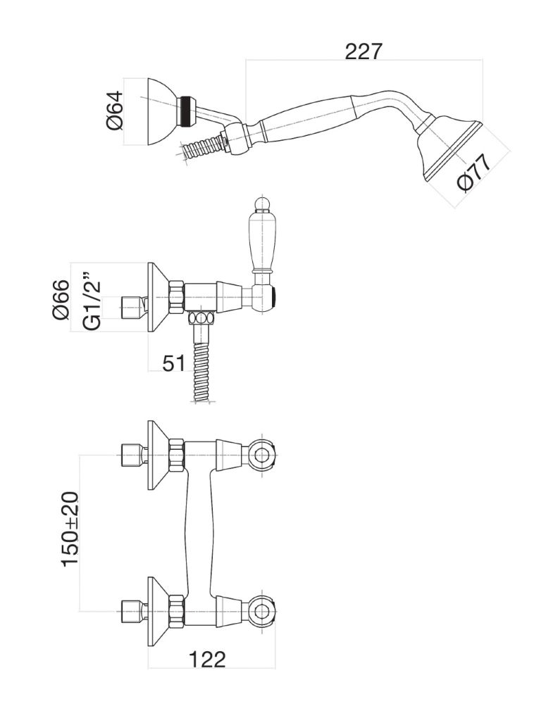 Смеситель для душа Fiore COLONIALE 02CR0602, хром, артикул 02CR0602