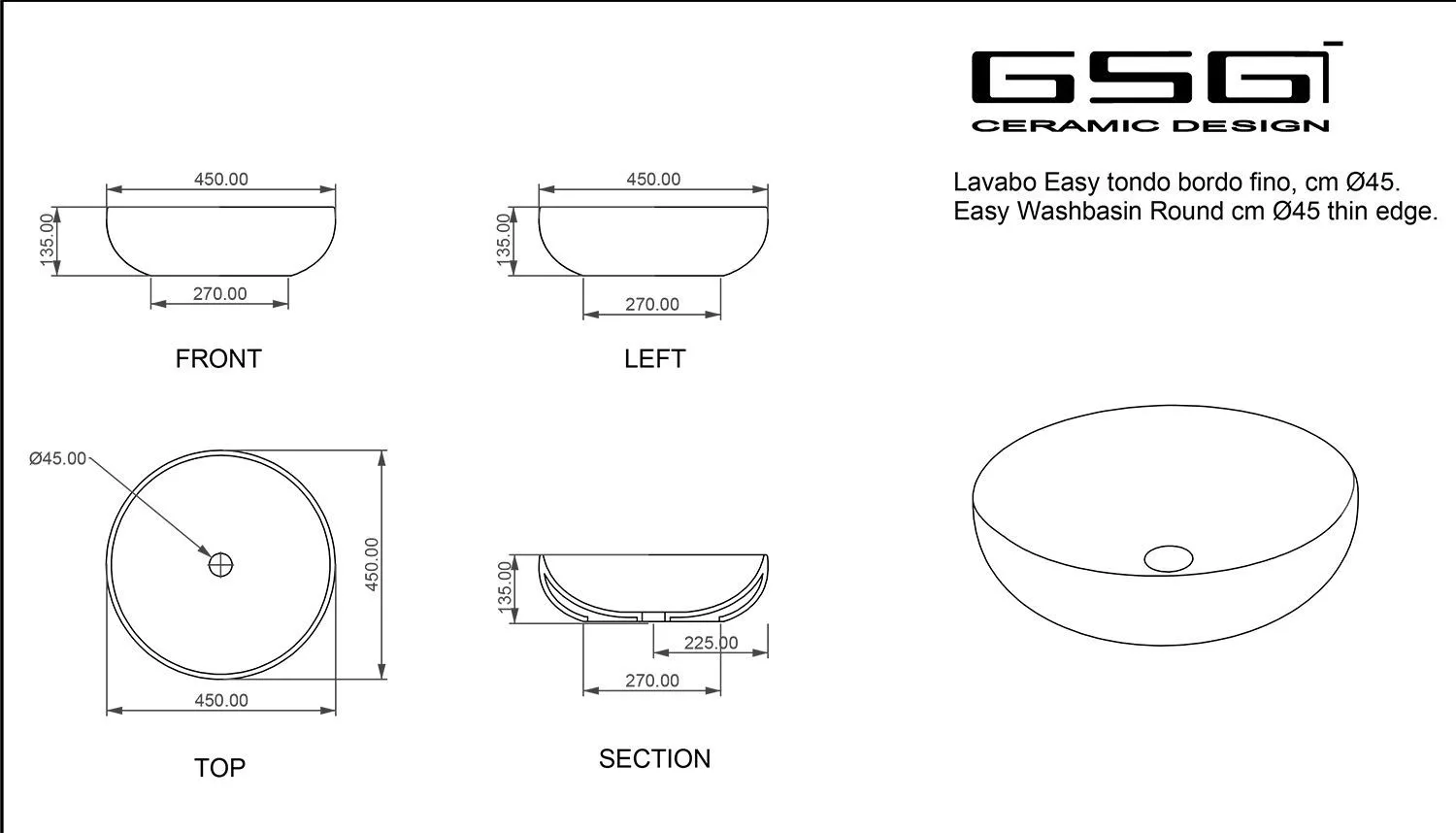 Раковина GSG Easy 45 матовый