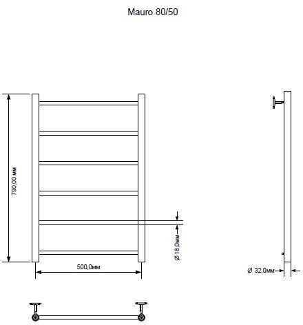 Полотенцесушитель электрический Aquanet Mauro 80х50 Тэн справа