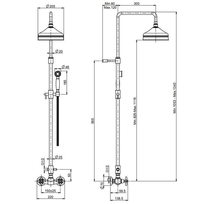 FIMA|Carlo Frattini Olivia Смеситель для душа внешнего монтажа с душевой штангой, верхним душем Ø 200 мм. и душевым комплектом, цвет хром