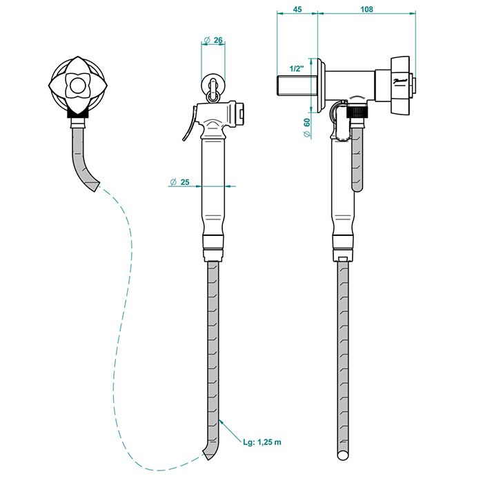 THG PETALE DE CRISTAL BLEU Гигиенический душ, в комплекте с запорным вентилем, шлангом 1250 мм. и держателем, стекло прозрачное, цвет хром