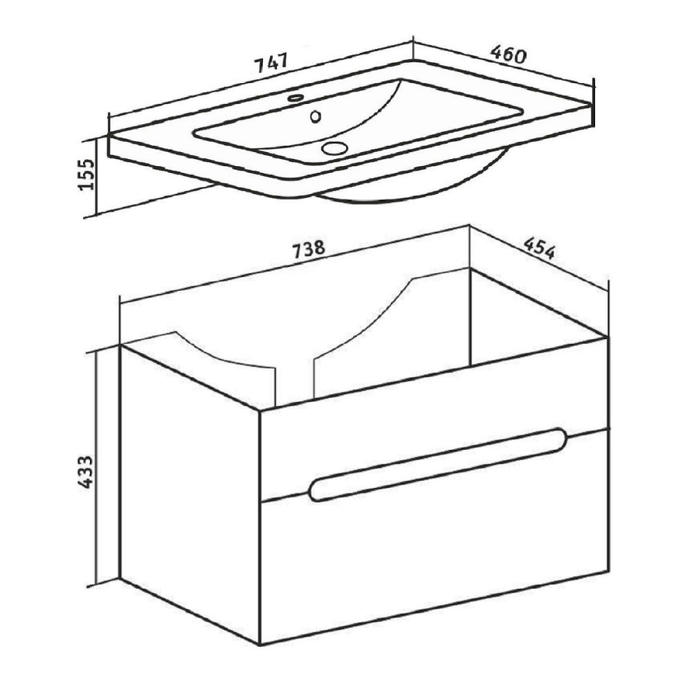 Тумба Runo Парма 75 подвесная 1 ящик под умывальник УТ000001838 (Omega 75) (00000001140), артикул 00000001140