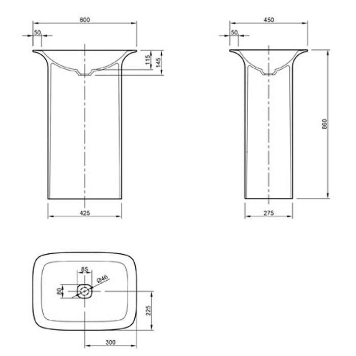 KNIEF Glam Раковина отдельностоящая 60х45х86 cm, выпуск в пол, цвет белый матовый ЦЕНА со склада)