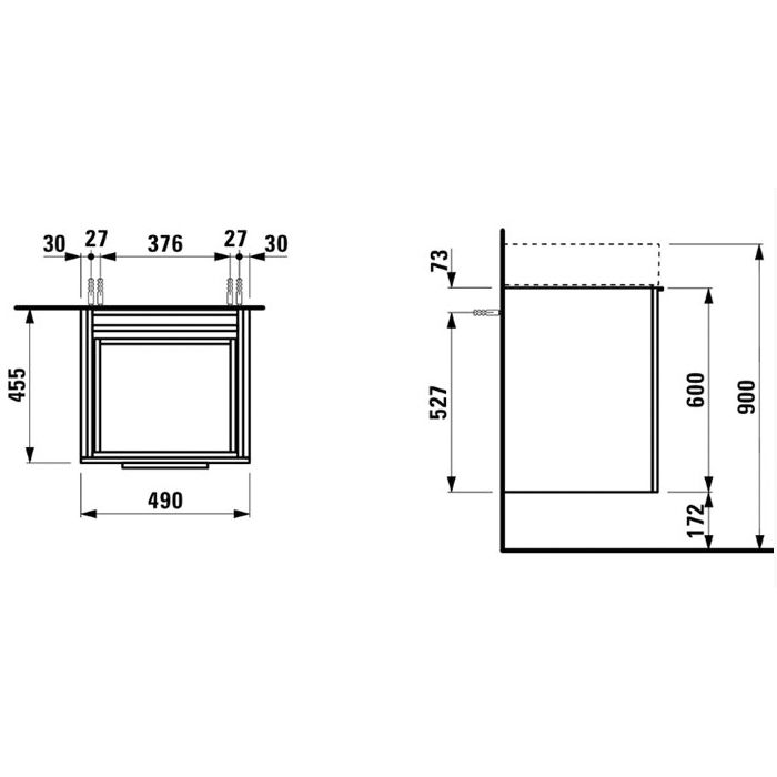 Laufen Kartell Тумба под раковину 810332, 490х455х615мм, с 1 выдвиж. ящиком с полкой, с сифоном, цвет: серый матовый, артикул 4.0750.5.033.634.1