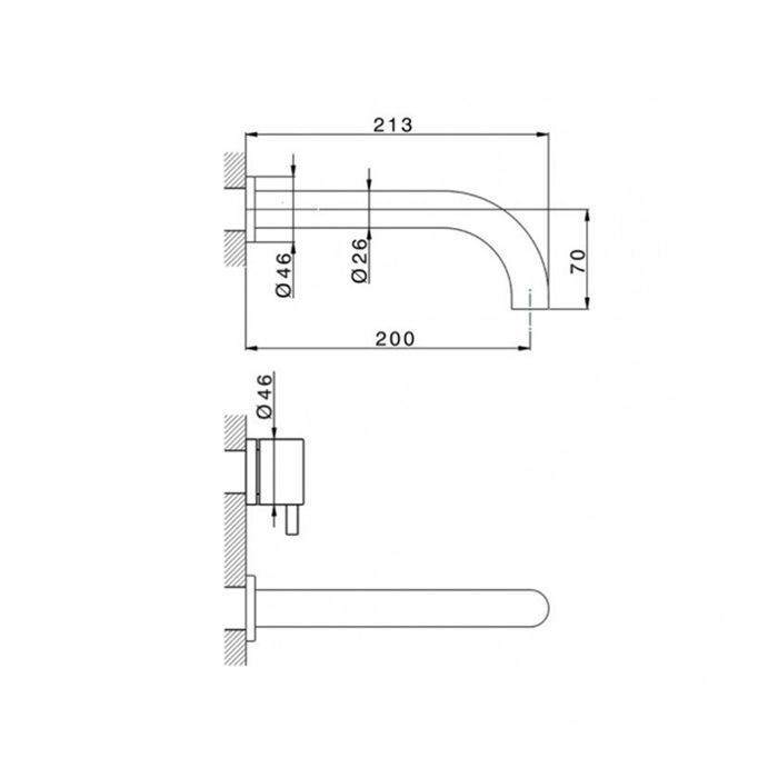 CISAL Less New Смеситель для раковины на 3 отверстия из стены,излив 213 мм,внешняя часть, цвет черный матовый, артикул LN01351040