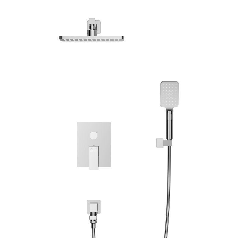 SLIDER-VDSET-IN Душевой комплект встраиваемый с изливом (смеситель, верхний душ, ручной душ со шлангом, излив, штуцер с держателем), сатин, артикул SLIDER-VDSET-IN