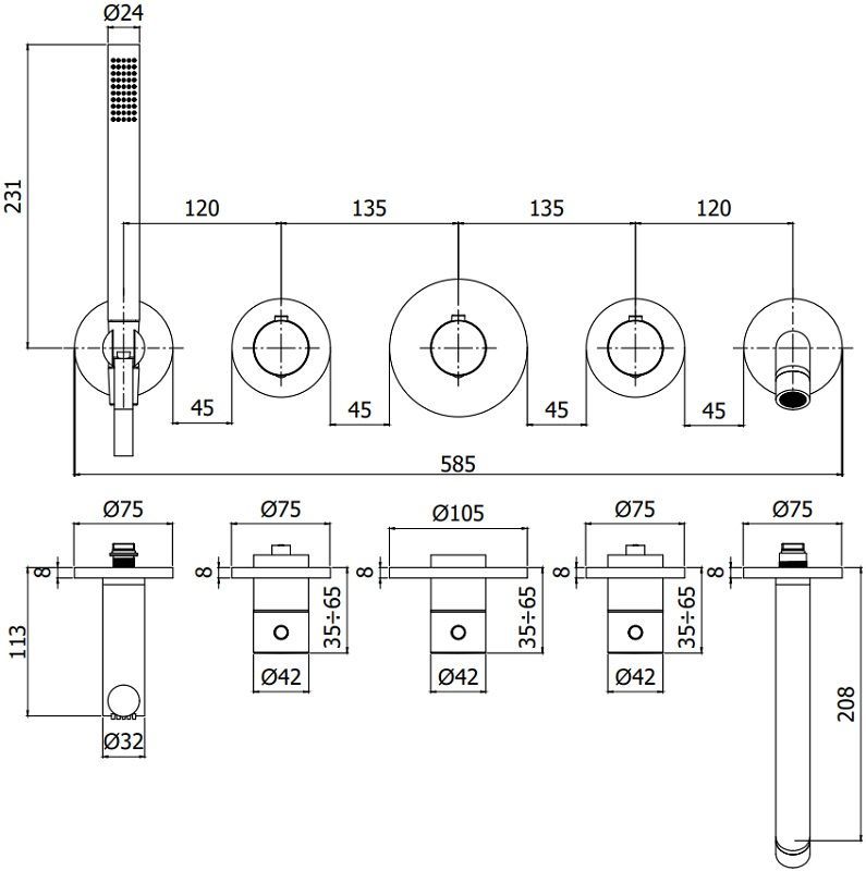 Смеситель для ванны с душем Paffoni Modular Box MDE001HGSP