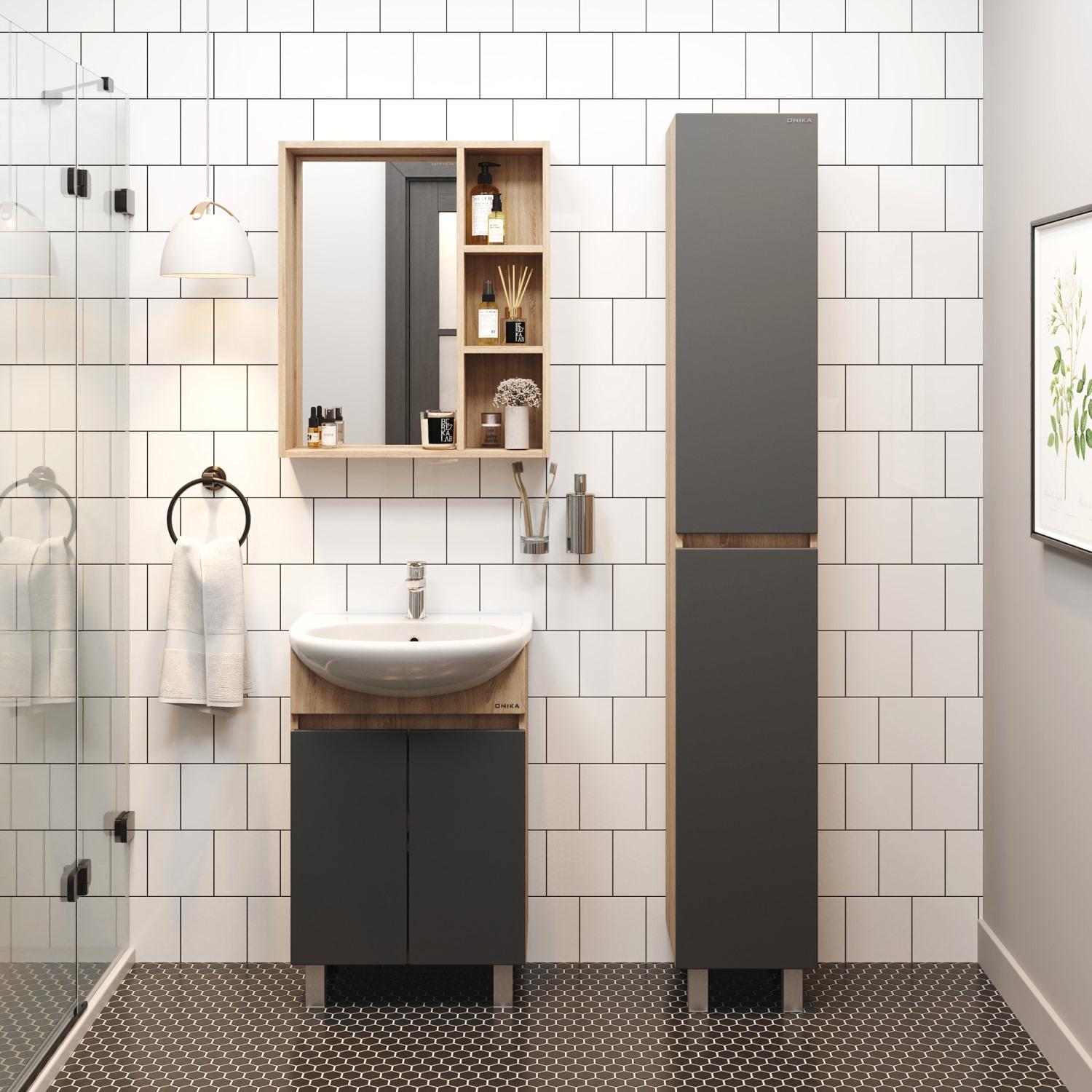 Тумба Onika Милтон 60 напольная, серая/дуб сонома (ум. Уют 60)