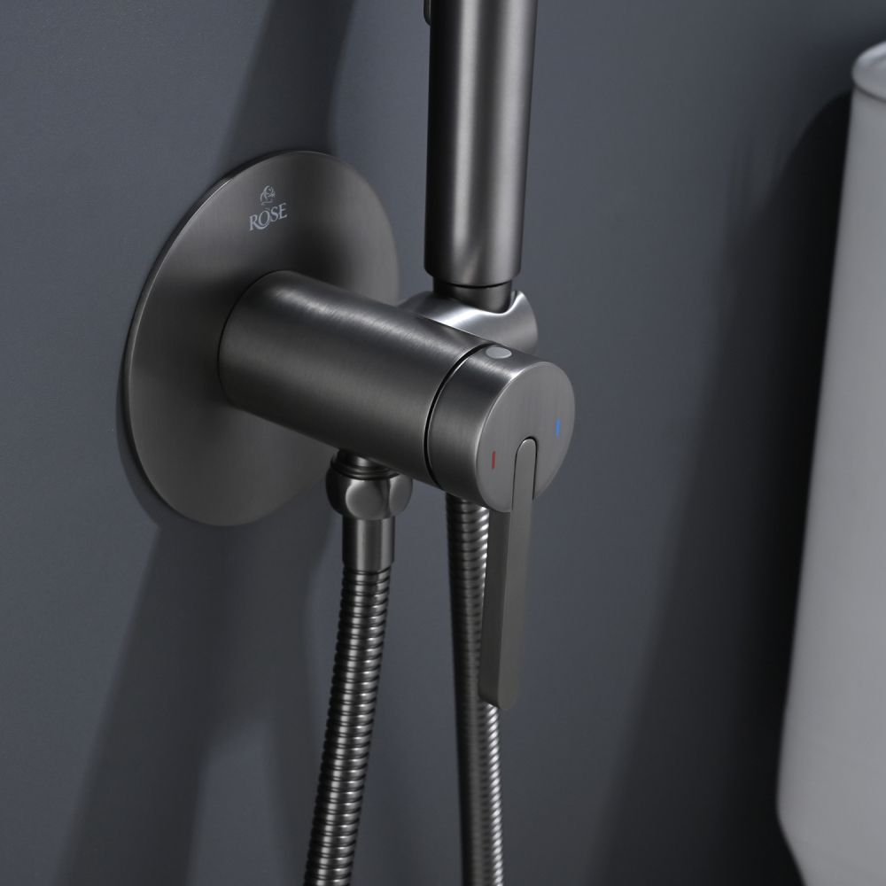 Гигиенический душ со смесителем Rose R235T, оружейная сталь