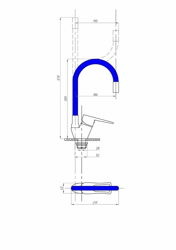 Смеситель для кухни FAUZT FZs-833-B129 гибкий излив тип См-МОЦБА Синий, артикул FZs-833-B129