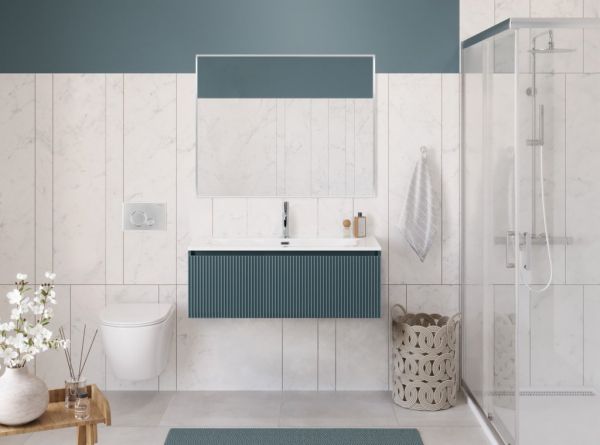 UNO База под раковину подвесная с фрезерованными ручками по всей длине фасада с одним выкатн. ящ., Голубой Матовый, 1000х455x350, UNO-1000-1C-SO-AO