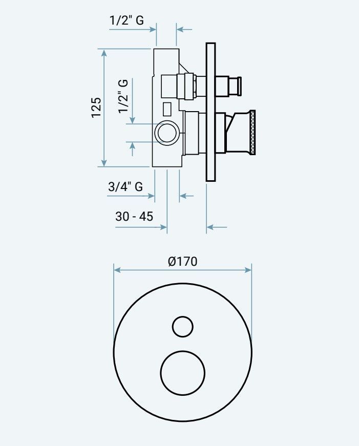 Emmevi Filobrass, однорычажный встраиваемый смеситель для душа, рукоятка без стержня, с кнопочным дивертером, на 2 выхода, цвет черный матовый