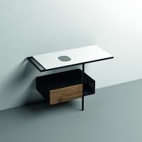 KERASAN THELMA  Структура металлическая напольная 108х74 см, нерж сталь, с полкой,ящиком, с отв под раковину,полотенце., цвет белый мат/черный матовый