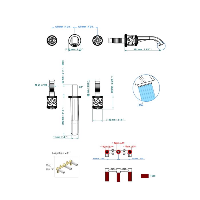 THG General items Встраиваемая  часть смесителя для раковины/ванны 3/4"