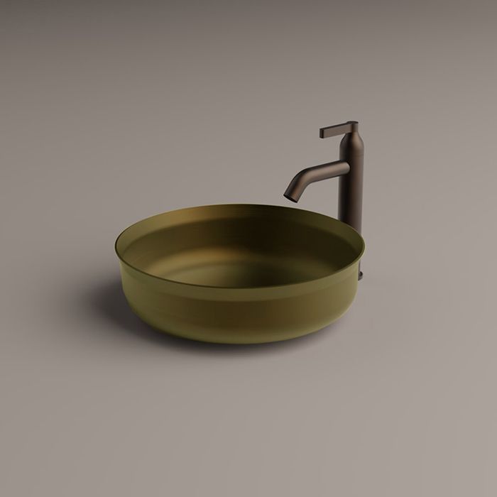 AGAPE UNDICI INOX Раковина Ø380 мм., для установки на столешницу, без отверст для смес, без перелив, с дон клап, нерж сталь, отд Natural brushed brass