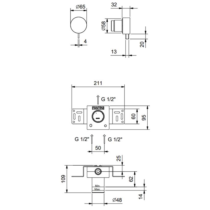 Fantini AF/21 Встраиваемый смеситель для душа (наружняя часть), на 1 источник. цвет: Matt British Gold PVD
