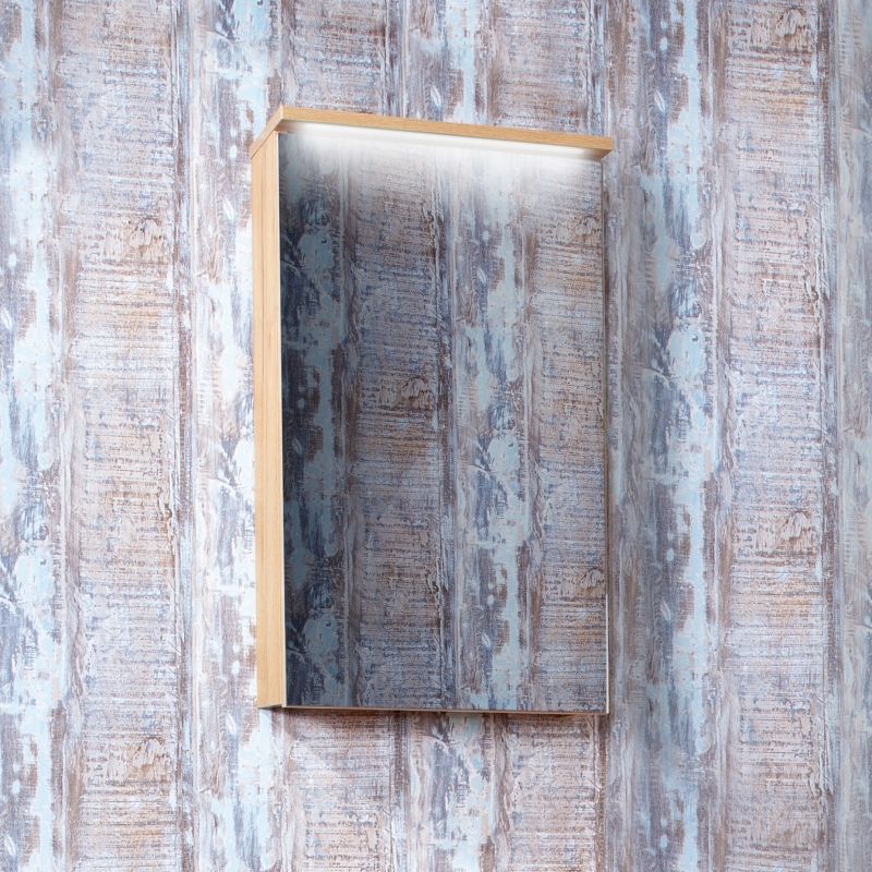 Зеркальный шкаф Бриклаер Форест 40 с подсветкой Антрацит со вставкой Пенёк