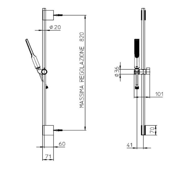 BOSSINI (**APICE) Душевой комплект: штанга 900 мм, ручной душ-палочка, держатель, шланг 1500 мм, хром (030) BOSSINI (**APICE) Душевой комплект: штанга 900 мм, ручной душ-палочка, держатель, шланг 1500 мм, хром (030)