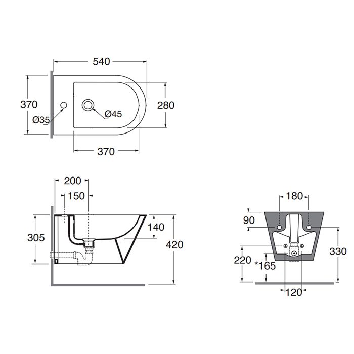 AZZURRA FORMA Биде подвесное  54х37х34см , с 1 отв под смеситель, цвет Carbone