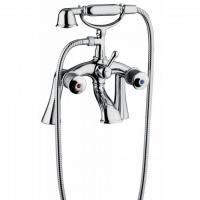 Bongio Impero Смеситель на борт ванны (2 отв.) с ручным душем, цвет хром/Blue and Red Swarovski