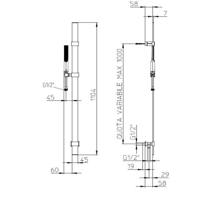 BOSSINI APICE Душевая штанга FLAT из латуни 110 см..,душевая лейка ,шланг Cromolux 150 см, цвет черный матовый BOSSINI APICE Душевая штанга FLAT из латуни 110 см..,душевая лейка ,шланг Cromolux 150 см, цвет черный матовый