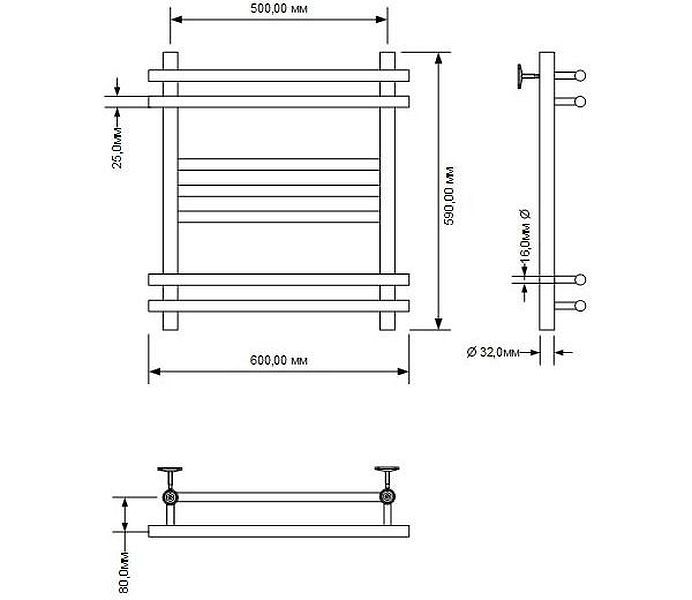Полотенцесушитель водяной Aquanet Largo 600x500, хром Полотенцесушитель водяной Aquanet Largo 600x500, хром