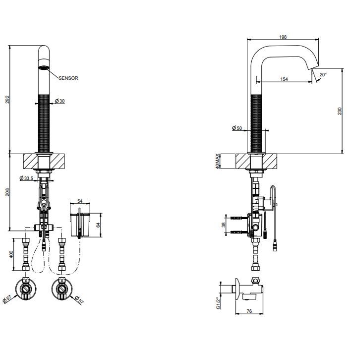 GESSI 316 MECCANICA Смеситель для раковины, электронный, с кран-фильтром для регулировки температ и напора воды, выс излива 230 мм, цвет Steel Brushed