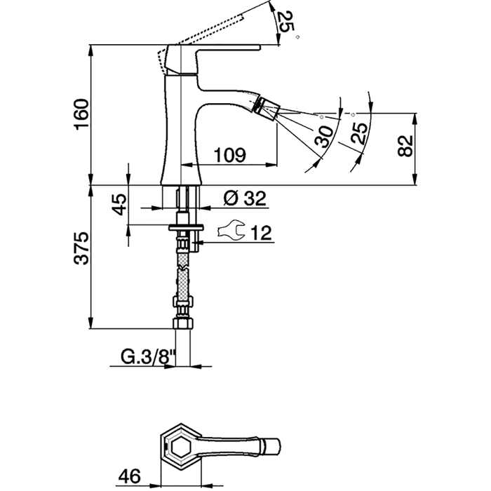 CISAL Cherie Смеситель однорычажный для биде на 1 отверстие, без донного клапана, цвет золото/черный