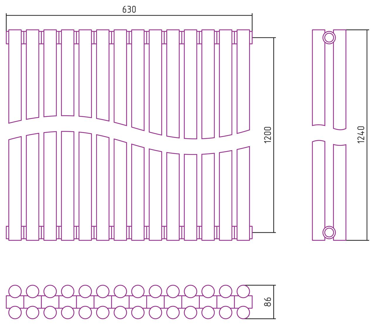 Отопительный радиатор ЭСТЕТ-11 н/ж 1200х630 / 14 сек (Состаренная латунь)