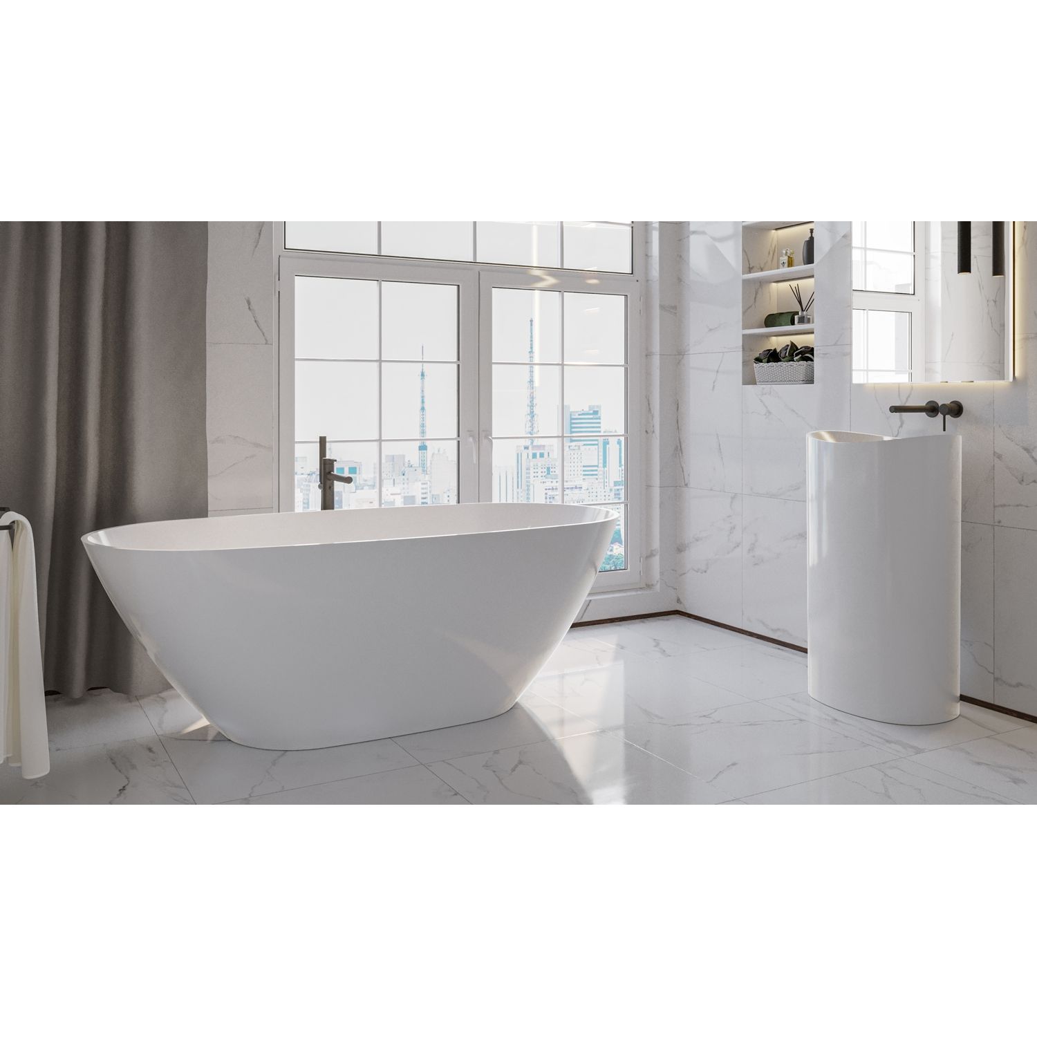 Ванна WHITECROSS Onyx D 160x75 (белый глянец) иск. камень