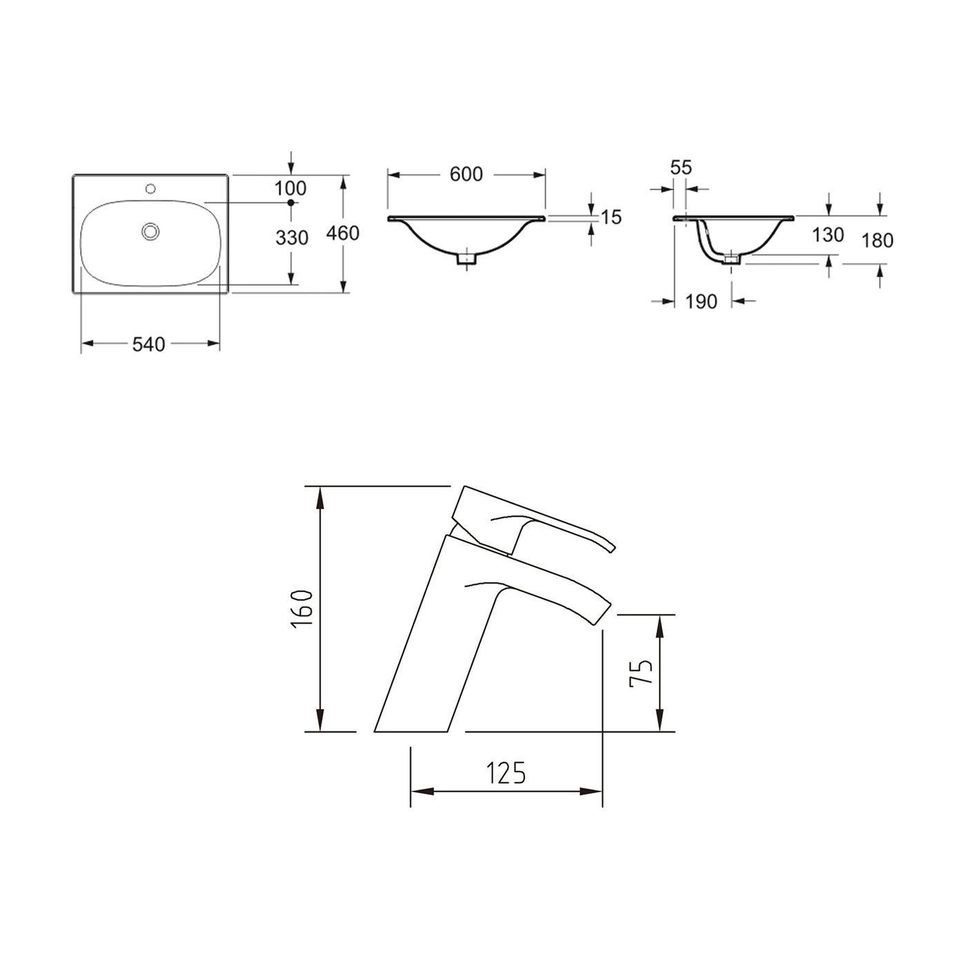 Комплект 2 в 1 Lavinia Boho Bathroom Sink 21510307, врезная фарфоровая раковина 60 см, смеситель
