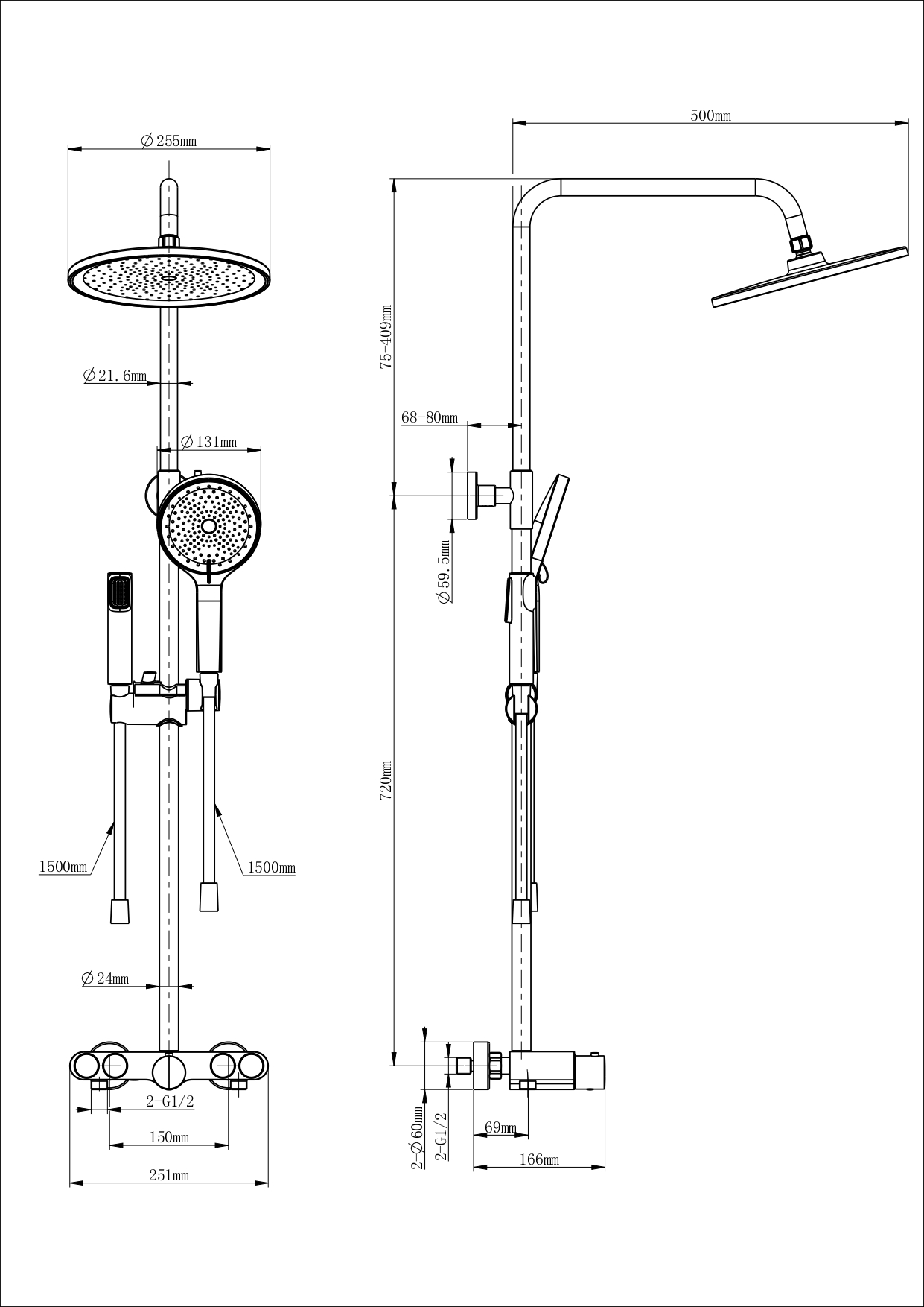 Душевая система с термостатом WONZON & WOGHAND MUSE Selesta, Черный матовый (WW-B4113-MB)