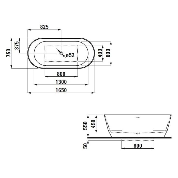 Laufen Pro Ванна отдельностоящая 165х75   c интегрированным переливом, слив click-clack хром, Marbond белая