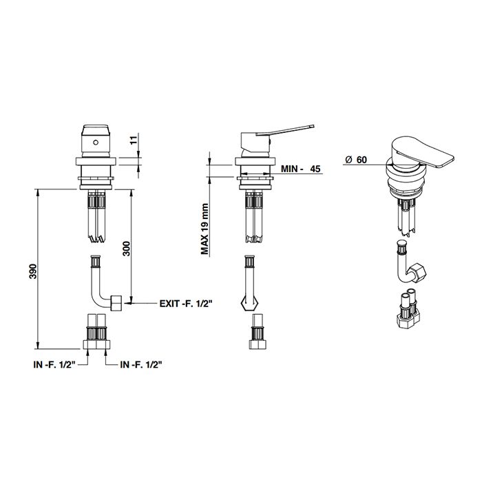 Bongio GIO2 Смеситель на столешницу на 1 отв, цвет черный матовый, артикул 80510NEPR